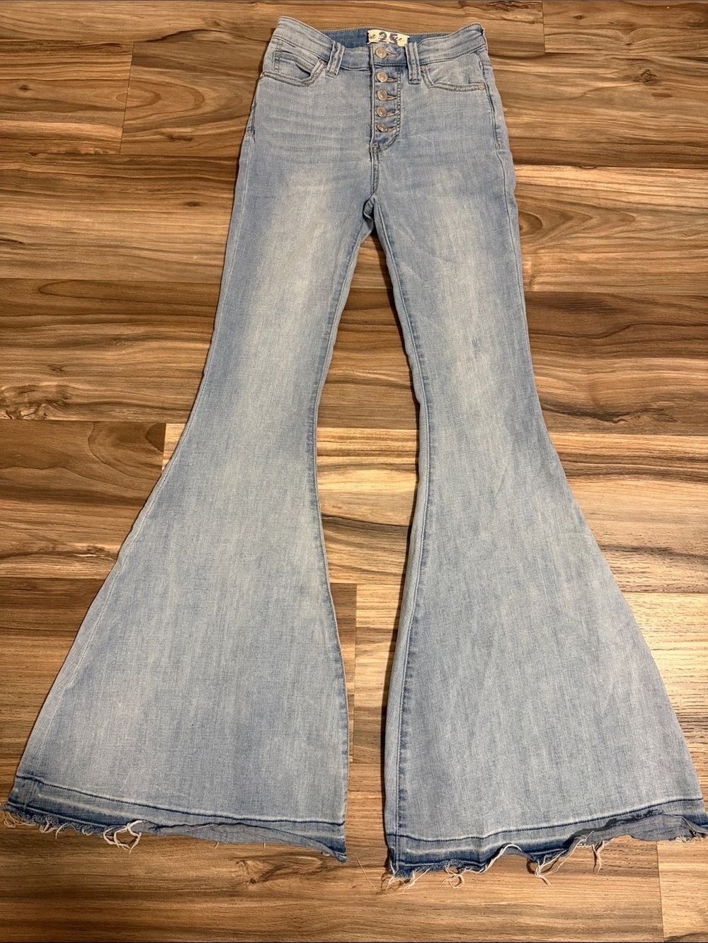 FREE PEOPLE We The Free Irreplaceable Flare High Rise Jeans Raw Hem Size 25 Boho